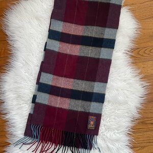 Vintage Cashmere Plaid Scarf in Burgundy and Gray